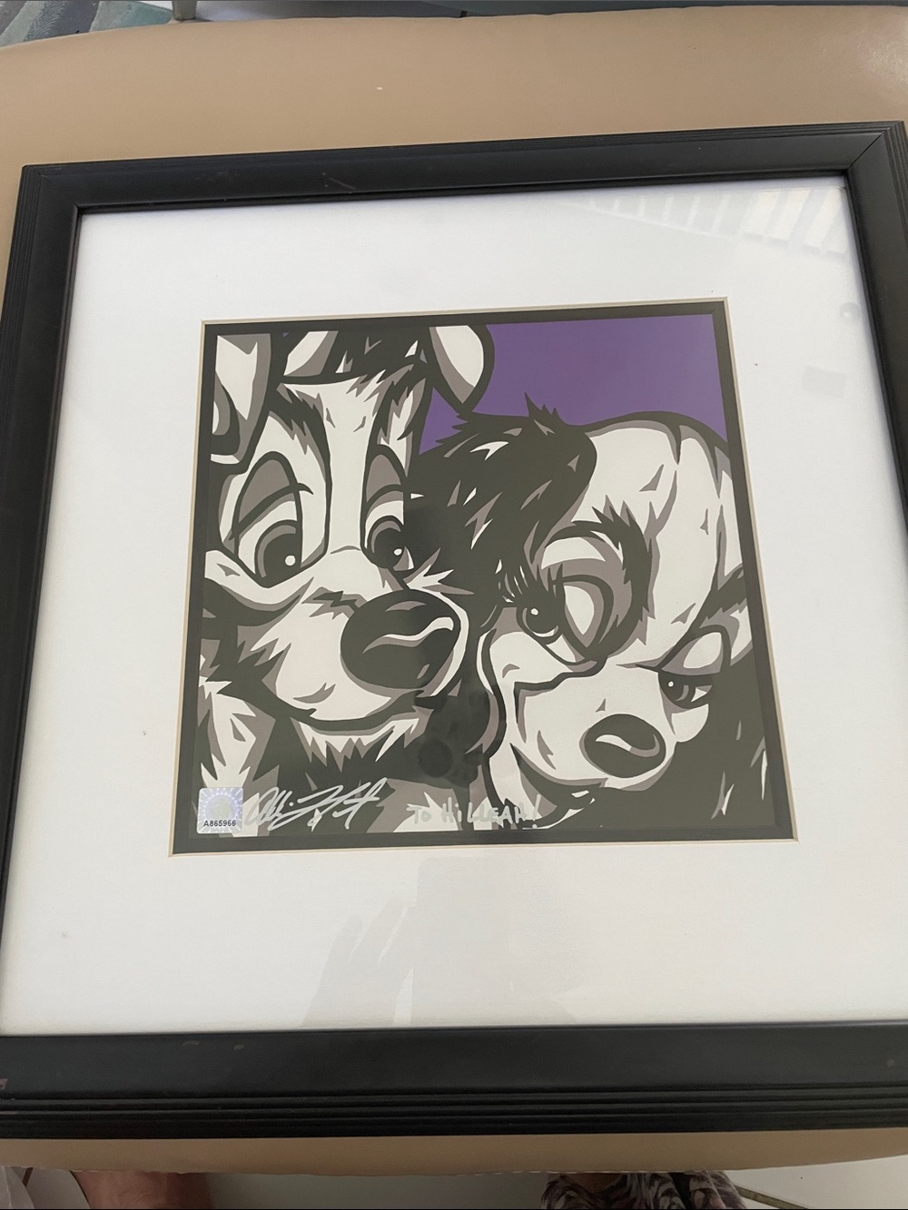 Black Framed Purple Accent Wall Art Lady&Tramp Puppy Love by Allison Lefcort